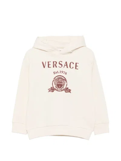 Versace Kids' Logo-print Hoodie In Neutral