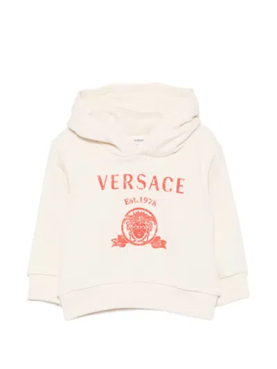 Versace Babies' Logo-print Hoodie In Neutral