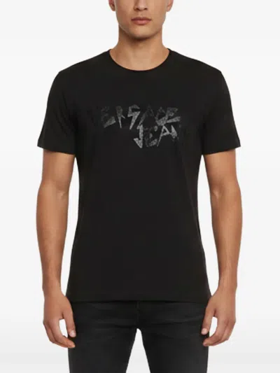 Pre-owned Versace Logo-print Jersey T-shirt In Black
