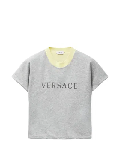 Versace Logo-print Layered-effect T-shirt In Gray