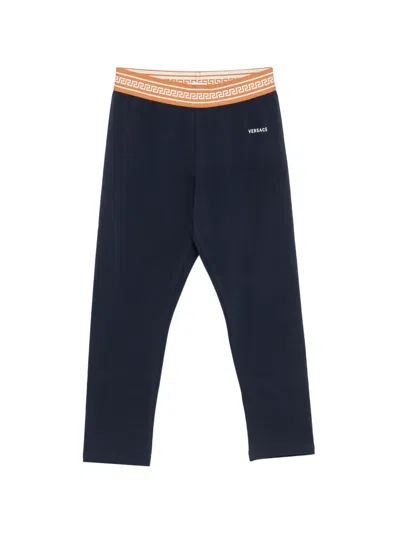 Versace Kids' Logo-print Leggings In Blue