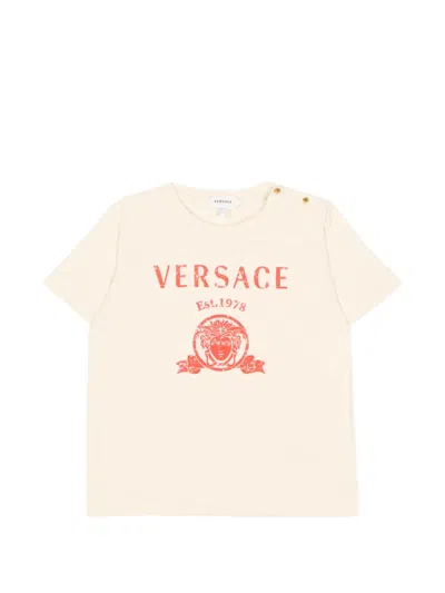 Versace Babies' Logo-print Medusa T-shirt In Brown