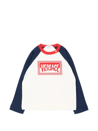 Versace Babies' Logo-print Raglan-sleeve T-shirt In Neutral