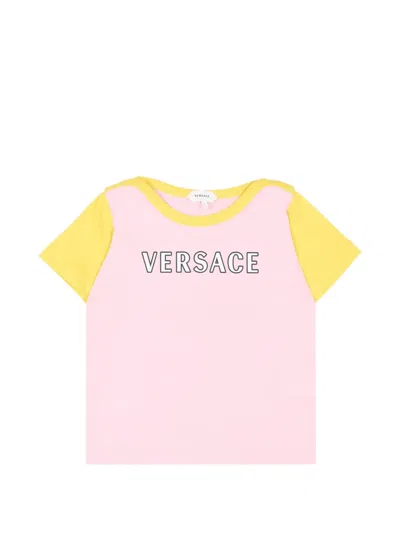 Versace Babies' Logo-print Short-sleeve T-shirt In Pink