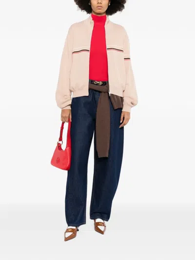 Versace Logo-print Striped Cardigan In Neutrals