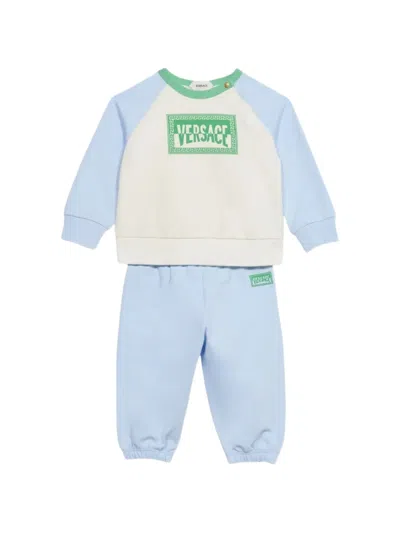 Versace Babies' Logo-print Trouser Set (set Of Two) In Blue