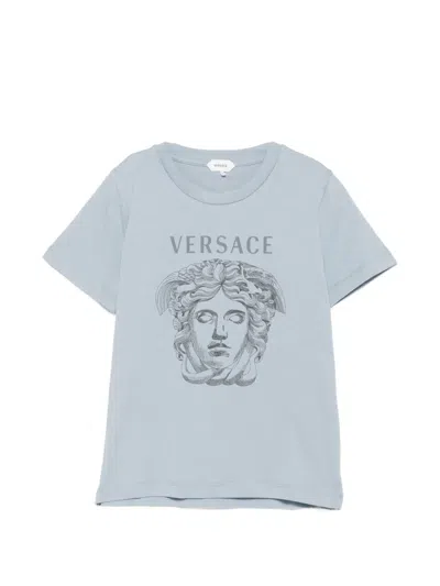 Versace Kids' Logo-print T-shirt In Blue