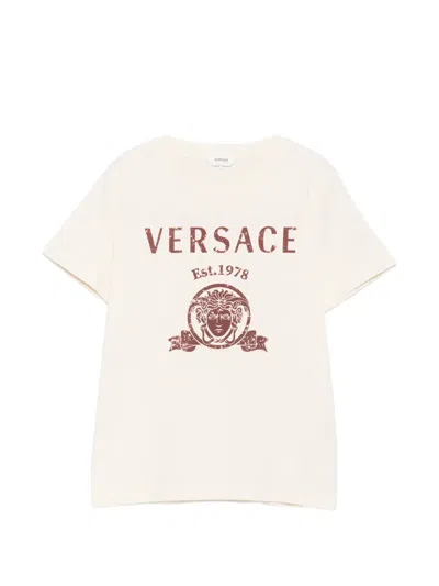 Versace Kids' Logo-print T-shirt In Neutral