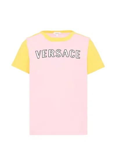Versace Kids' Logo-print T-shirt In Pink