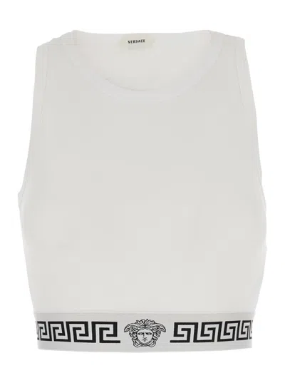 Versace Logo-trimmed Cotton Tank Top In White