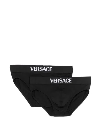 Versace Logo-waistband Briefs (set Of Tow) In Black