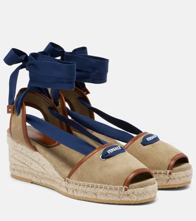 Versace Lola Suede Espadrille Wedges In Blue