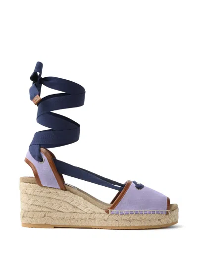 Versace Lola Suede Wedge Sandals 65 Mm In Purple