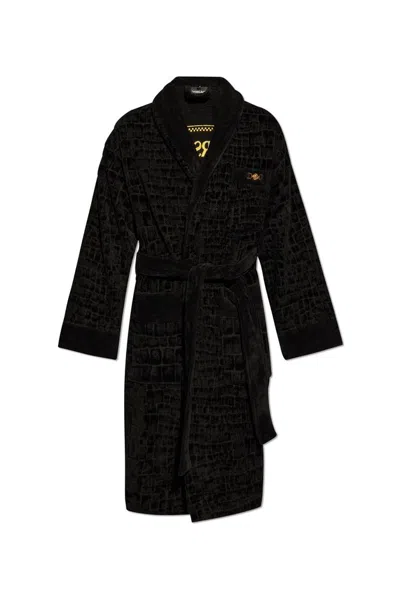Versace Men's Medusa 95 Jacquard Terry Cloth Crocodile Pattern Robe In Black
