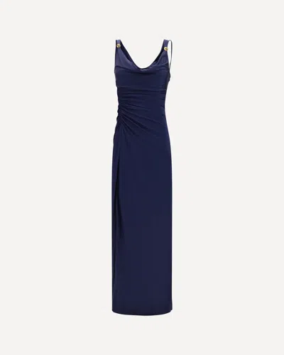 Versace Long Dress In Soft Viscose Jersey In Blue