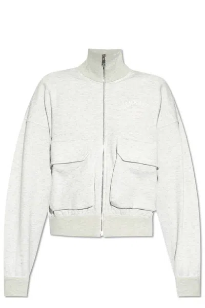 Versace Logo Embroidered Zip-up Sweatshirt In Grey