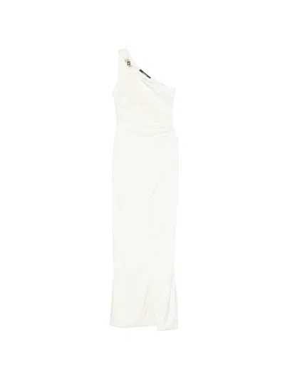 Versace Cream Jersey And Crepe Medusa 95 Draped Gown In White