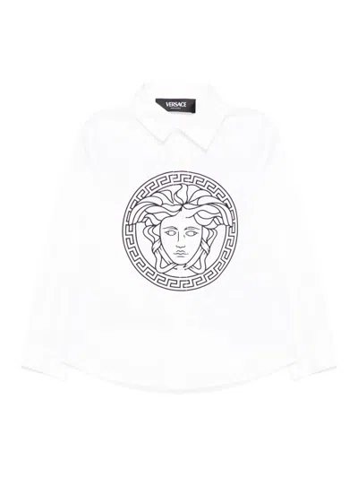 Versace Babies' Long Shirt Cotton Shirt In 白色