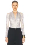 Versace Long Sleeve Bodysuit In Silver Grey & Champagne