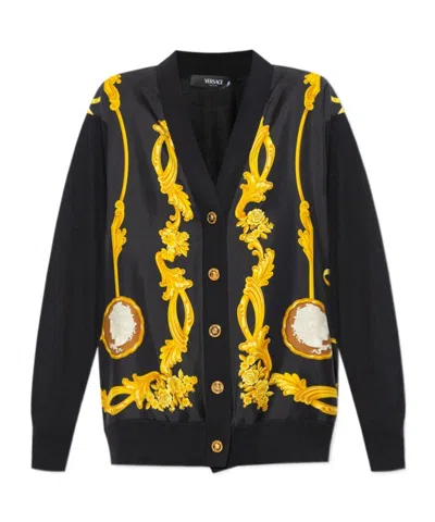 Versace Long Sleeve Cardigan In Black