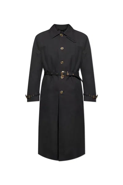Versace Long Sleeve Coat In Black