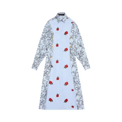 Pre-owned Versace Long-sleeve Collared Dress 'blue' | Women's Size 44