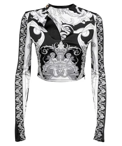 Versace Long Sleeve Crop Top In Black