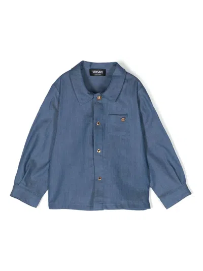 Versace Babies' Long-sleeve Denim Shirt In Blue