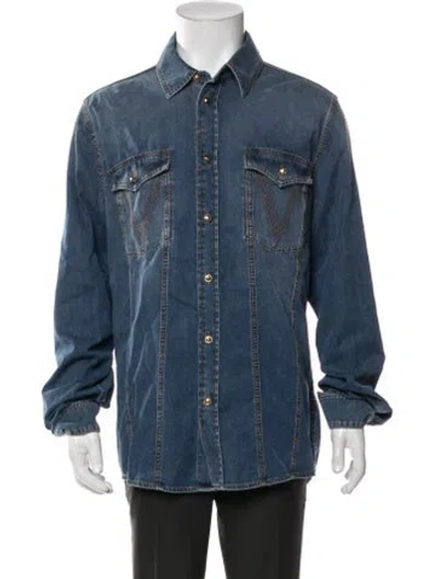 Pre-owned Versace Long Sleeve Denim Shirt W/ Tags In Blue