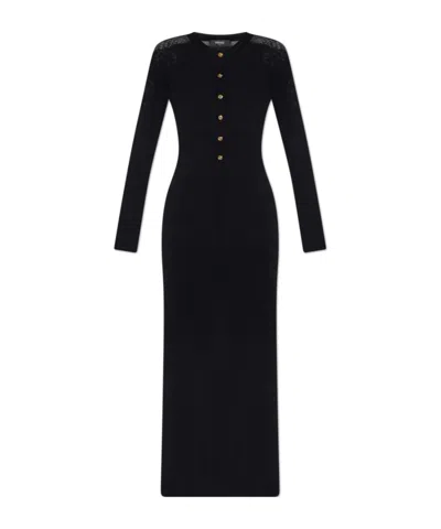 VERSACE LACE-INSERT BUTTON-FRONT MIDI DRESS