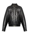 Versace Long Sleeve Leather Jacket In Black