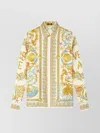 Versace Long Sleeve Printed Top With Decorative Trim In Yellow