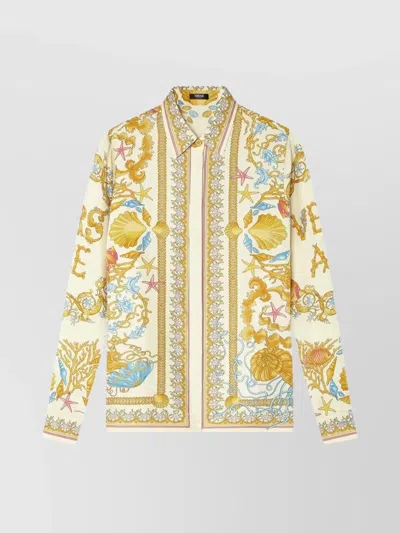 VERSACE LONG SLEEVE PRINTED TOP WITH DECORATIVE TRIM