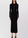 Versace Long Fitted Wool Dress With Gold-tone Button In Black