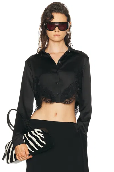 Versace Long Sleeve Satin Blouse In Black