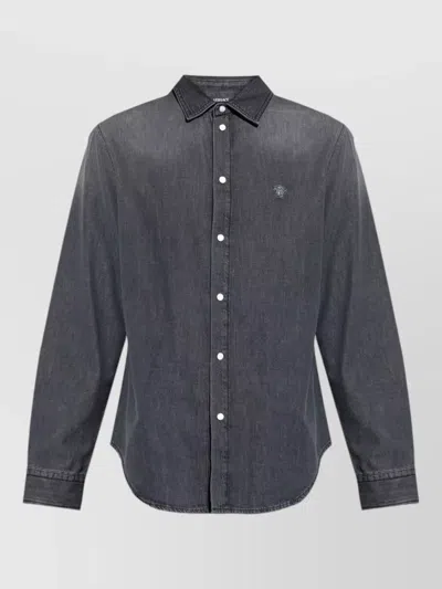 Versace Long Sleeve Shirt Curved Hem Nylon Silk In Multi