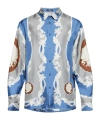 Versace Blue Shirt With Maxi Medusa Print On The Back And Baroque Pattern In Silk Man In Gray
