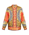Versace Wild Cats Printed Silk Shirt In Orange