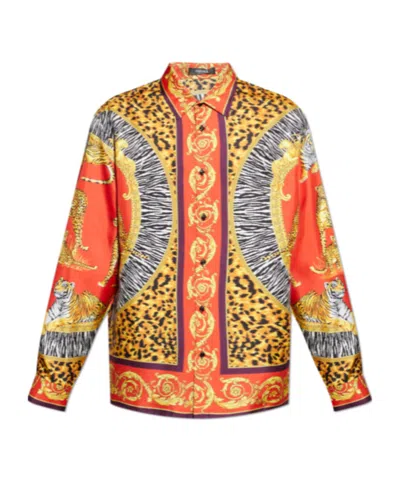 VERSACE WILD CATS PRINTED SILK SHIRT
