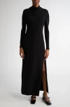 Versace Draped Turtleneck Long-sleeve Cady Gown In Black