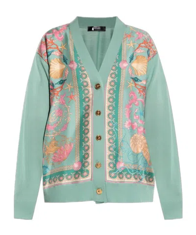 Versace Long-sleeved Cardigan In Green