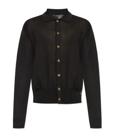 Versace Long-sleeved Cardigan In Black