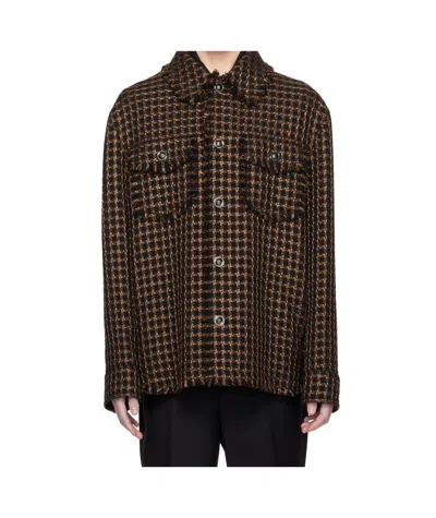 Versace Brown Tweed Overshirt Jacket In 1a12329-bcolour