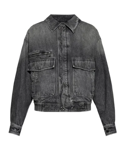 Versace Long-sleeved Denim Jacket In Gray
