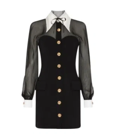 Versace Contrast-collar Bustier Mini Dress In Bblack