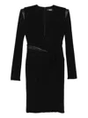 Versace Draped Long Sleeve Dress With Shoulder Pads In Black