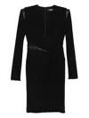 Versace Draped Long Sleeve Dress With Shoulder Pads In Black