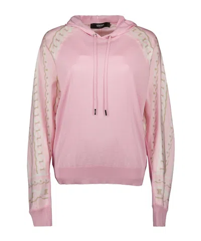 Versace Long-sleeved Hooded Hoodie In Pink