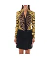 Versace Black & Gold Wild Barocco Silk Draped Bodysuit In Black
