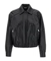 Versace Leather Jacket Collared Neck Button Cuffs Hem In Black